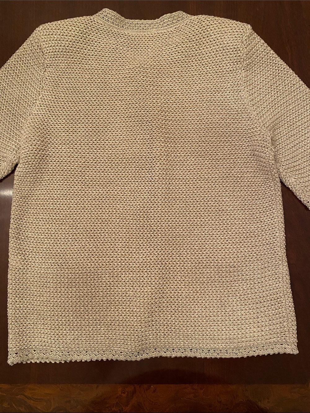 Chico’s Beige Button-Front Short Sleeve Sweater • Gold Buttons • Size 0 - Picture 7 of 9